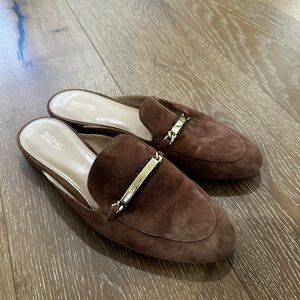 Michael Kors Brown Suede Slip-On Mules with Gold Accent